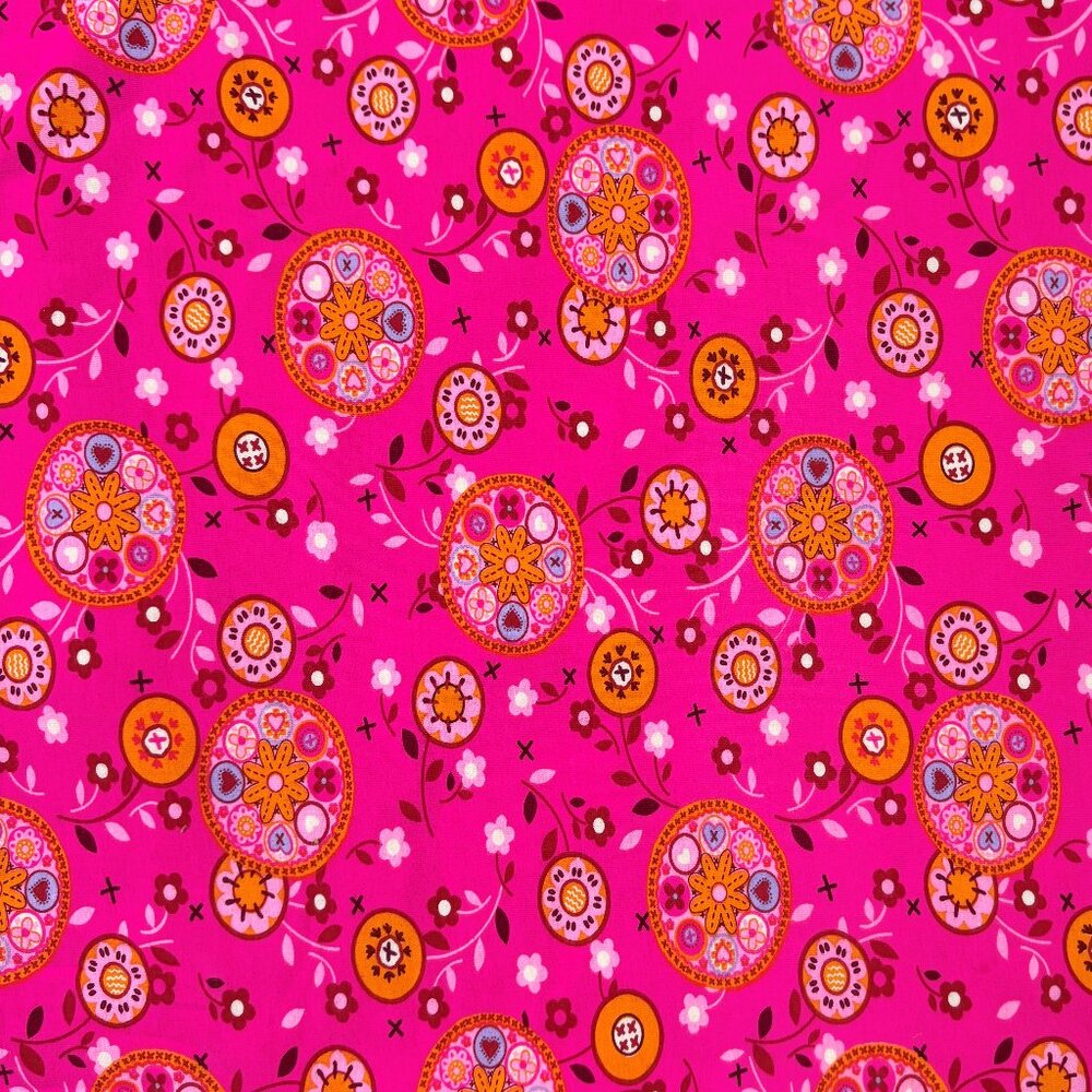 Pink Cotton Interlock Knit Fabric Floral Medallion 3 Yards 62" Wide